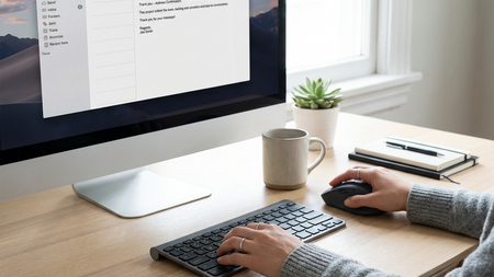 Schreibtischsituation mit Bildschirm und Tastatur